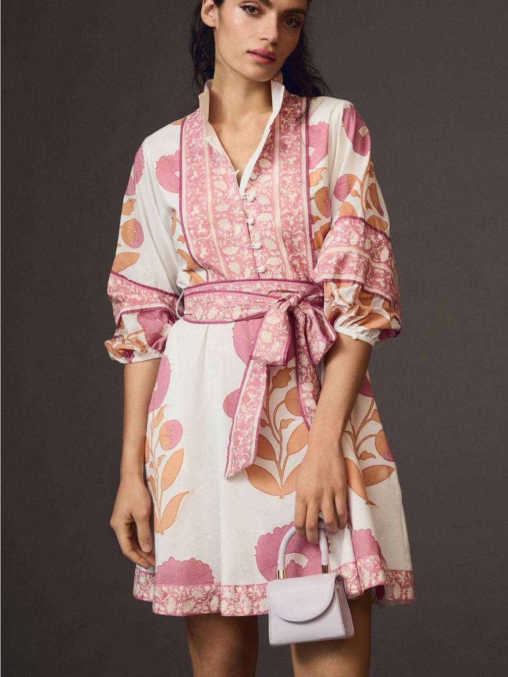 Floral Print Pink Belted Mini Dress